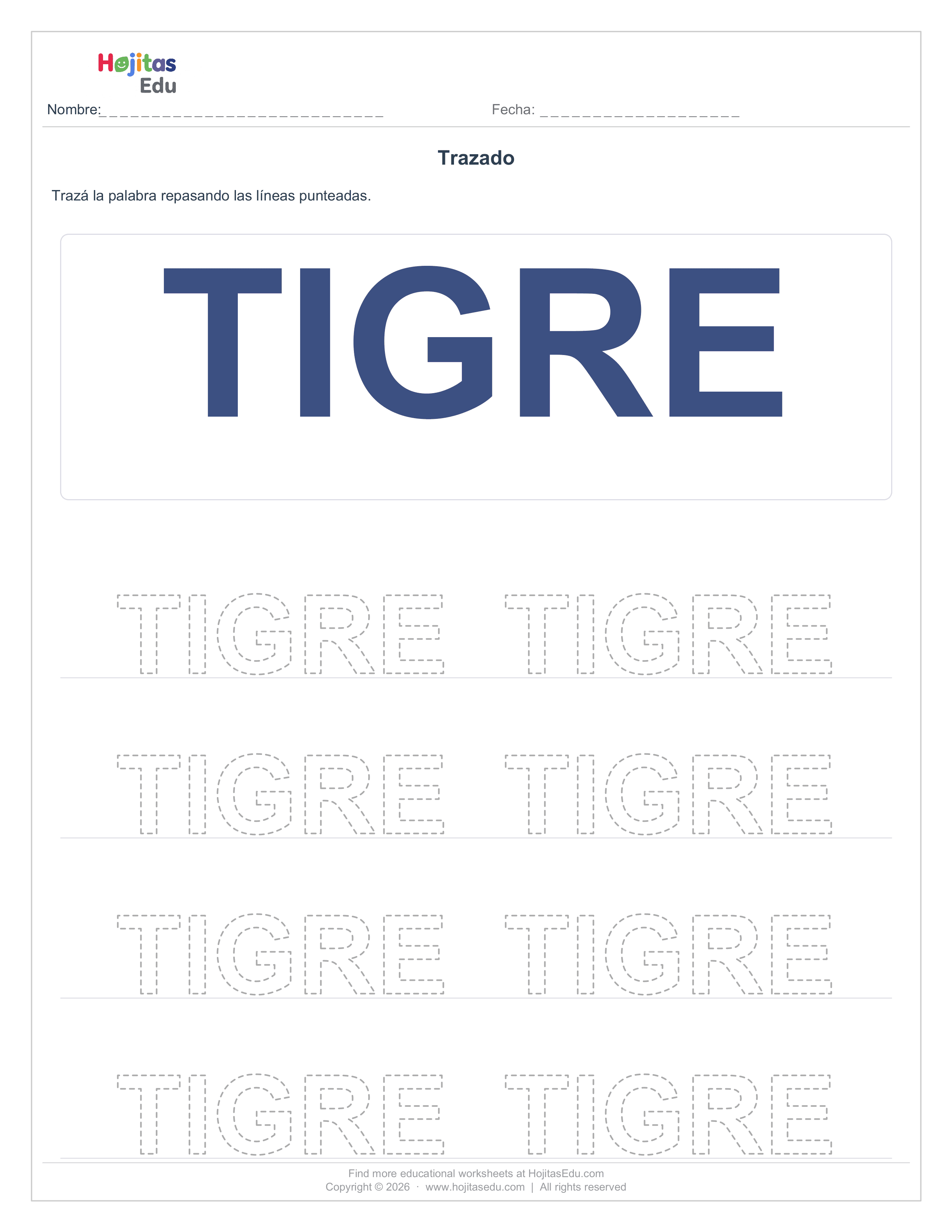 Trazado Básico Palabra TIGRE
